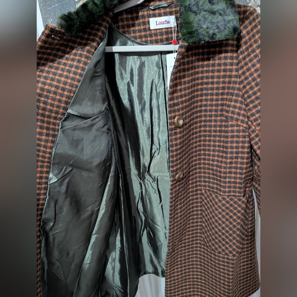 Louche London Dryden Cottage Check Faux Fur Wool Blend A-Line Coat Size US 8 NWT - Picture 7 of 9